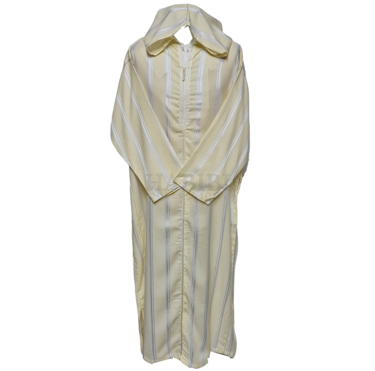 Men’s Moroccan Cotton Hooded Long Sleeve Thobe Cream Off White