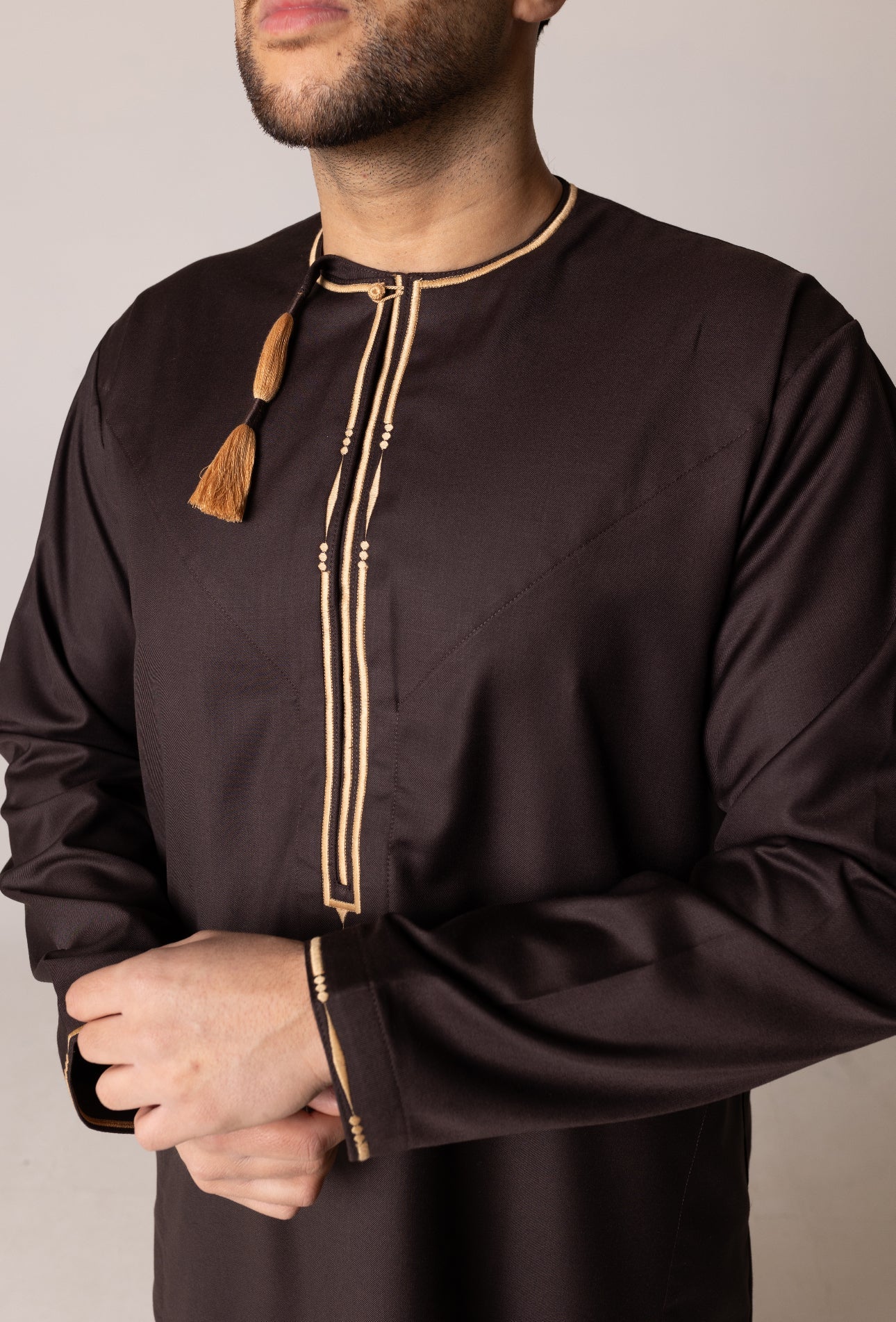 Kids Brown & Gold Patterned Omani Thobe RM25 image 2